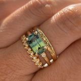 3.27ct Emerald Cut Parti Sapphire and Diamond Low Profile East-West Ring in 14k Yellow Gold
