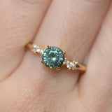 1.23ct Teal Green-Blue Montana Sapphire and Diamond Starry Night Low Profile Solitaire in 14k Yellow Gold