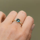 1.31ct Round Teal Blue Montana Sapphire and Diamond Starry Night Low Profile Solitaire in 14k Yellow Gold