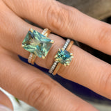 2.45ct Untreated Cushion Cut Deep Teal Sapphire Cathedral Double Prong Solitaire in 18k Yellow Gold