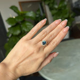 2.35ct Oval Parti Blue Untreated Nigerian Sapphire Antique-Style Diamond Halo Ring in 14k Yellow Gold