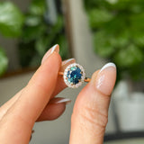 2.35ct Oval Parti Blue Untreated Nigerian Sapphire Antique-Style Diamond Halo Ring in 14k Yellow Gold