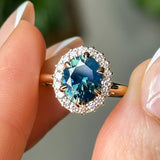 2.35ct Oval Parti Blue Untreated Nigerian Sapphire Antique-Style Diamond Halo Ring in 14k Yellow Gold