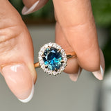 2.35ct Oval Parti Blue Untreated Nigerian Sapphire Antique-Style Diamond Halo Ring in 14k Yellow Gold