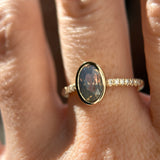 2.01ct Untreated Opalescent Oval Sapphire Low Profile Bezel Solitaire Ring with Pavé Set Diamonds in 14k Yellow Gold