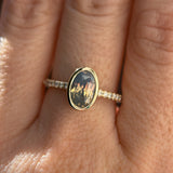 2.01ct Untreated Opalescent Oval Sapphire Low Profile Bezel Solitaire Ring with Pavé Set Diamonds in 14k Yellow Gold