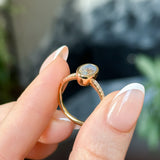 2.01ct Untreated Opalescent Oval Sapphire Low Profile Bezel Solitaire Ring with Pavé Set Diamonds in 14k Yellow Gold