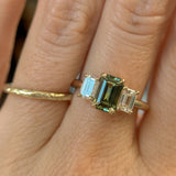 1.52ct Emerald Cut Parti Sapphire and Lab Grown Diamond Three Stone Low Profile Ring in 14k Yellow Gold