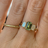 1.52ct Emerald Cut Parti Sapphire and Lab Grown Diamond Three Stone Low Profile Ring in 14k Yellow Gold