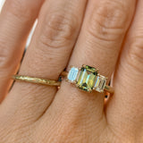 1.52ct Emerald Cut Parti Sapphire and Lab Grown Diamond Three Stone Low Profile Ring in 14k Yellow Gold