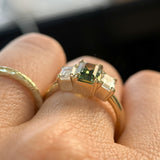 1.52ct Emerald Cut Parti Sapphire and Lab Grown Diamond Three Stone Low Profile Ring in 14k Yellow Gold