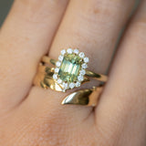 1.98ct Untreated Emerald Cut Parti Nigerian Sapphire Antique-Style Diamond Halo Ring in 14k Green Gold