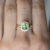 1.98ct Untreated Emerald Cut Parti Nigerian Sapphire Antique-Style Diamond Halo Ring in 14k Green Gold