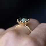 4.47ct Color Shifting Elongated Cushion Cup Sapphire Scallop Cup East-West Solitaire in 18k Yellow Gold