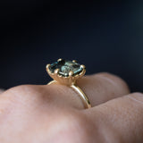 4.47ct Color Shifting Elongated Cushion Cup Sapphire Scallop Cup East-West Solitaire in 18k Yellow Gold