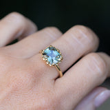 4.47ct Color Shifting Elongated Cushion Cup Sapphire Scallop Cup East-West Solitaire in 18k Yellow Gold