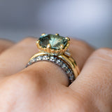 4.47ct Color Shifting Elongated Cushion Cup Sapphire Scallop Cup East-West Solitaire in 18k Yellow Gold