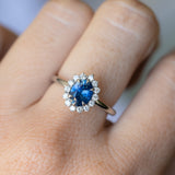 1.06ct Untreated Oval Nigerian Sapphire Antique-Style Diamond Halo Ring in Platinum