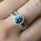 1.06ct Untreated Oval Nigerian Sapphire Antique-Style Diamond Halo Ring in Platinum