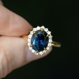 2.66ct Untreated Oval Nigerian Sapphire Antique-Style Diamond Halo Ring in 14k Yellow Gold