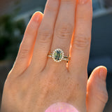 2.01ct Oval Untreated Madagascar Sapphire Six Prong Halo Stackable Ring in 14k Yellow Gold