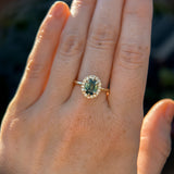 2.01ct Oval Untreated Madagascar Sapphire Six Prong Halo Stackable Ring in 14k Yellow Gold