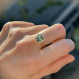 2.01ct Oval Untreated Madagascar Sapphire Six Prong Halo Stackable Ring in 14k Yellow Gold