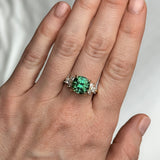 4.21ct Green Tourmaline and Lab Grown Marquise Diamond Cluster Ring in 14k Yellow Gold