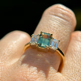 1.52ct Emerald Cut Parti Sapphire and Lab Grown Diamond Three Stone Low Profile Ring in 14k Yellow Gold