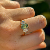 1.52ct Emerald Cut Parti Sapphire and Lab Grown Diamond Three Stone Low Profile Ring in 14k Yellow Gold