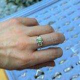 1.52ct Emerald Cut Parti Sapphire and Lab Grown Diamond Three Stone Low Profile Ring in 14k Yellow Gold