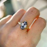 3.16ct Unheated Purple Madagascar Marquise Sapphire Evergreen Carved Low Profile 6 Prong Solitaire in 14k Yellow Gold