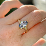 3.16ct Unheated Purple Madagascar Marquise Sapphire Evergreen Carved Low Profile 6 Prong Solitaire in 14k Yellow Gold