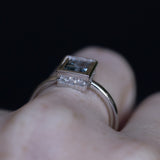 1.21ct Baguette Cut Blue-Grey Spinel and Diamond Low Profile Bezel Hidden Halo Solitaire Ring in Platinum