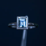 1.21ct Baguette Cut Blue-Grey Spinel and Diamond Low Profile Bezel Hidden Halo Solitaire Ring in Platinum