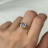 1.50ct Bicolor Purple Cushion Cut Sapphire Split Shank Bezel Ring with Milgrain in 14k Yellow Gold