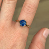 2.23ct Round Royal Blue Sapphire Scallop Cup Solitaire in 14k Yellow Gold