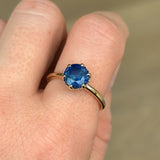 2.23ct Round Royal Blue Sapphire Scallop Cup Solitaire in 14k Yellow Gold