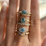 0.87ct Periwinkle Purple-Blue Round Montana Sapphire and Diamond Asymmetrical Cluster Ring in 14k Yellow Gold