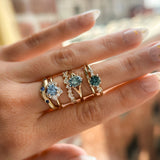 0.87ct Periwinkle Purple-Blue Round Montana Sapphire and Diamond Asymmetrical Cluster Ring in 14k Yellow Gold