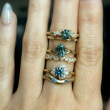 0.87ct Periwinkle Purple-Blue Round Montana Sapphire and Diamond Asymmetrical Cluster Ring in 14k Yellow Gold