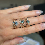 0.87ct Periwinkle Purple-Blue Round Montana Sapphire and Diamond Asymmetrical Cluster Ring in 14k Yellow Gold