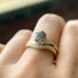 1.46ct Oval Precision Cut Montana Sapphire Low Profile Six Prong Split Shank Solitaire in 14k Yellow Gold