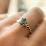 1.46ct Oval Precision Cut Montana Sapphire Low Profile Six Prong Split Shank Solitaire in 14k Yellow Gold