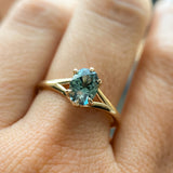 1.46ct Oval Precision Cut Montana Sapphire Low Profile Six Prong Split Shank Solitaire in 14k Yellow Gold