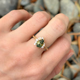 1.60ct Pear Parti Madagascar Sapphire and Diamond Asymmetrical Cluster Ring in 18k Yellow Gold