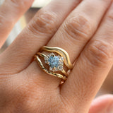 0.87ct Periwinkle Purple-Blue Round Montana Sapphire and Diamond Asymmetrical Cluster Ring in 14k Yellow Gold