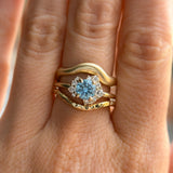 0.87ct Periwinkle Purple-Blue Round Montana Sapphire and Diamond Asymmetrical Cluster Ring in 14k Yellow Gold