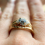 0.87ct Periwinkle Purple-Blue Round Montana Sapphire and Diamond Asymmetrical Cluster Ring in 14k Yellow Gold