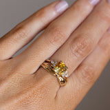 2.51ct Bicolor Orange White Sapphire Radiant Cut Marquise Diamond Cluster Ring in 14k Yellow Gold
